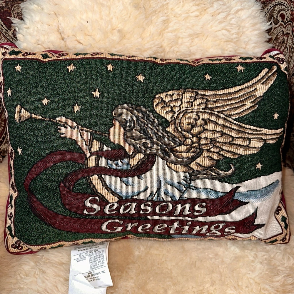 Vintage Arlee Home Fashions Tapestry Season Greetings Angel Throw Pillow USA